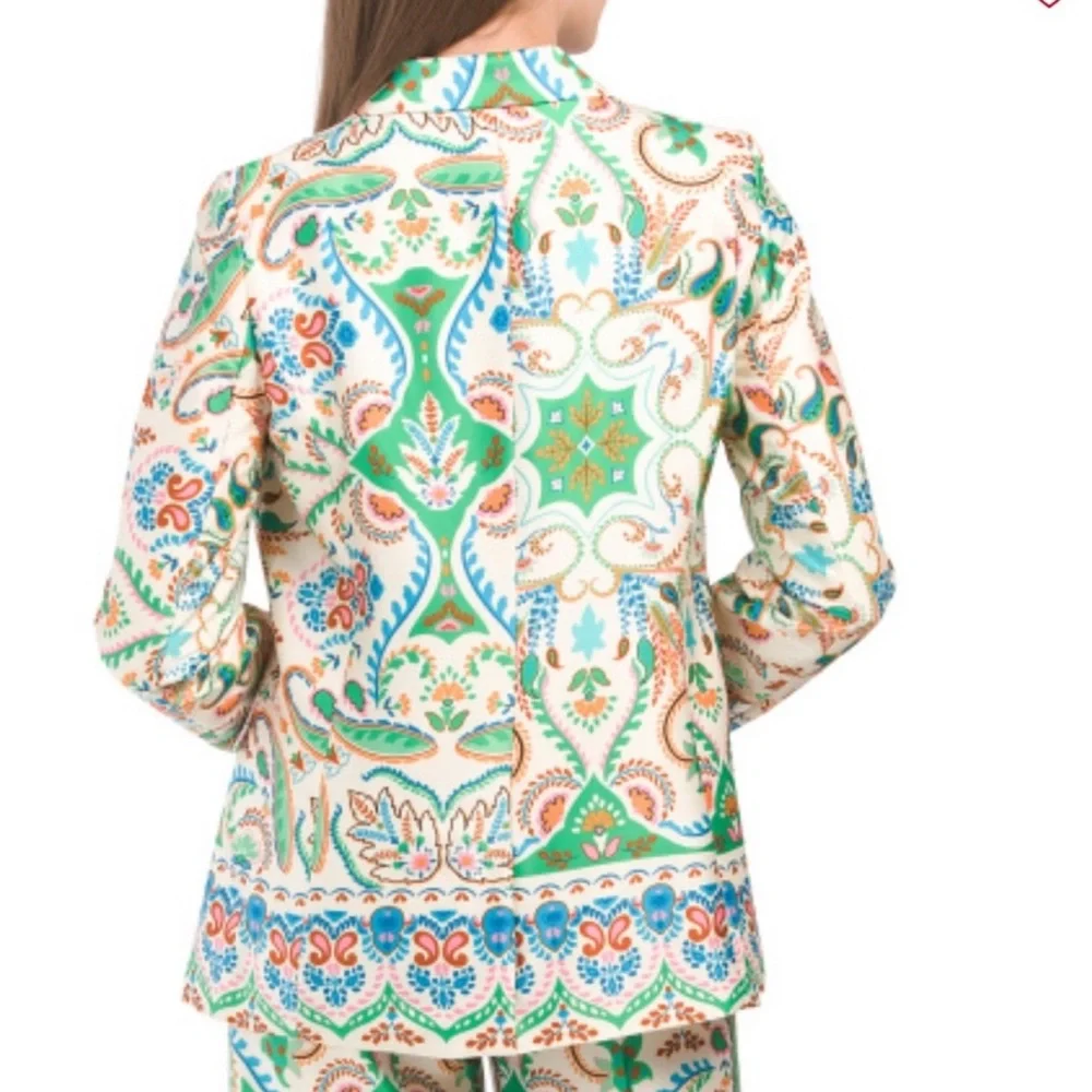Rachel Zoe Multicolored Printed Satin Blazer & Pant Set NEW Women’s Large - Picture 3 of 16